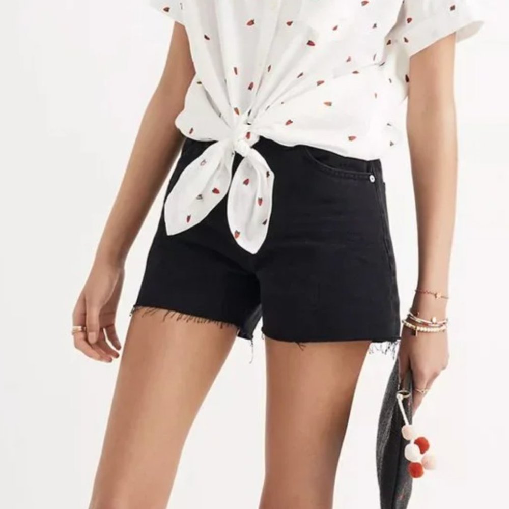 Madewell High Waist Raw Hem Denim Washed Black Shorts
